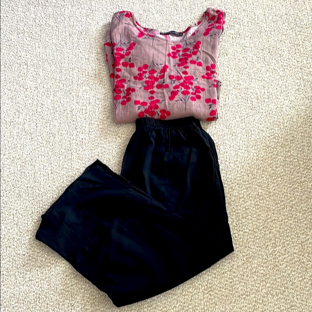 Zanzea Red Floral Top XL and Black Pants L